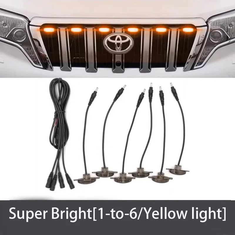 4Pcs 6Pcs Front Grille LED Lights For Toyota Land Cruiser Prado 150 120 Amber DRL Daytime Running Warning Grill Lamps