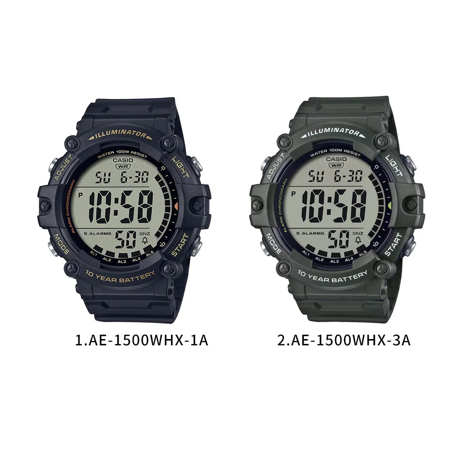Casio Men's Large Dial Multi-Function Electronic Watch Simple Clear Display AE-1500WHX-1A/3A