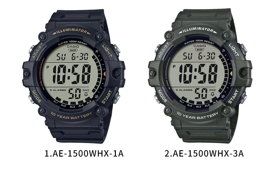 Casio Men's Large Dial Multi-Function Electronic Watch Simple Clear Display AE-1500WHX-1A/3A