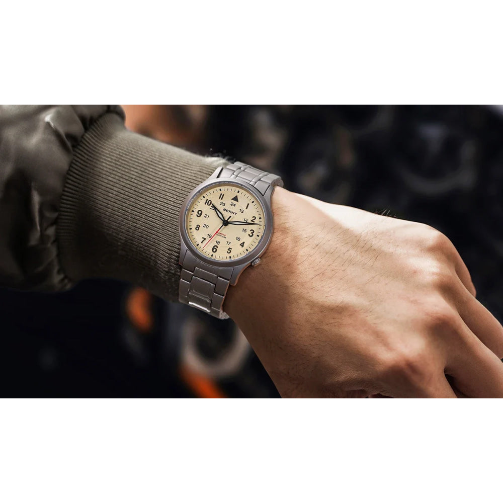 BERNY Titanium Watches for Men Classic Mens Field Watch Easy Read Outdoor Quartz Wristwatch Super Luminous Sapphire 5ATM