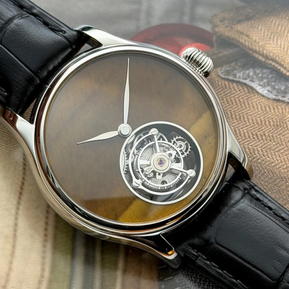 Merkur 100% Tourbillon Watch Men's Natural Stone Dial Malachite Sapphire Watch For Men Mechanical Wristwatches Relogio Masculino
