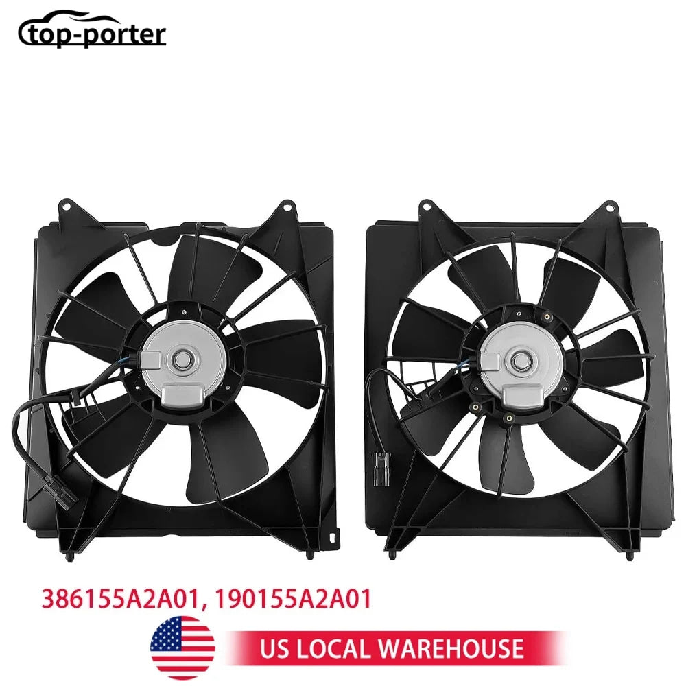 2Pcs AC Condenser Radiator Cooling Motor Fan Black For 2013-2017 Honda Accord Touring