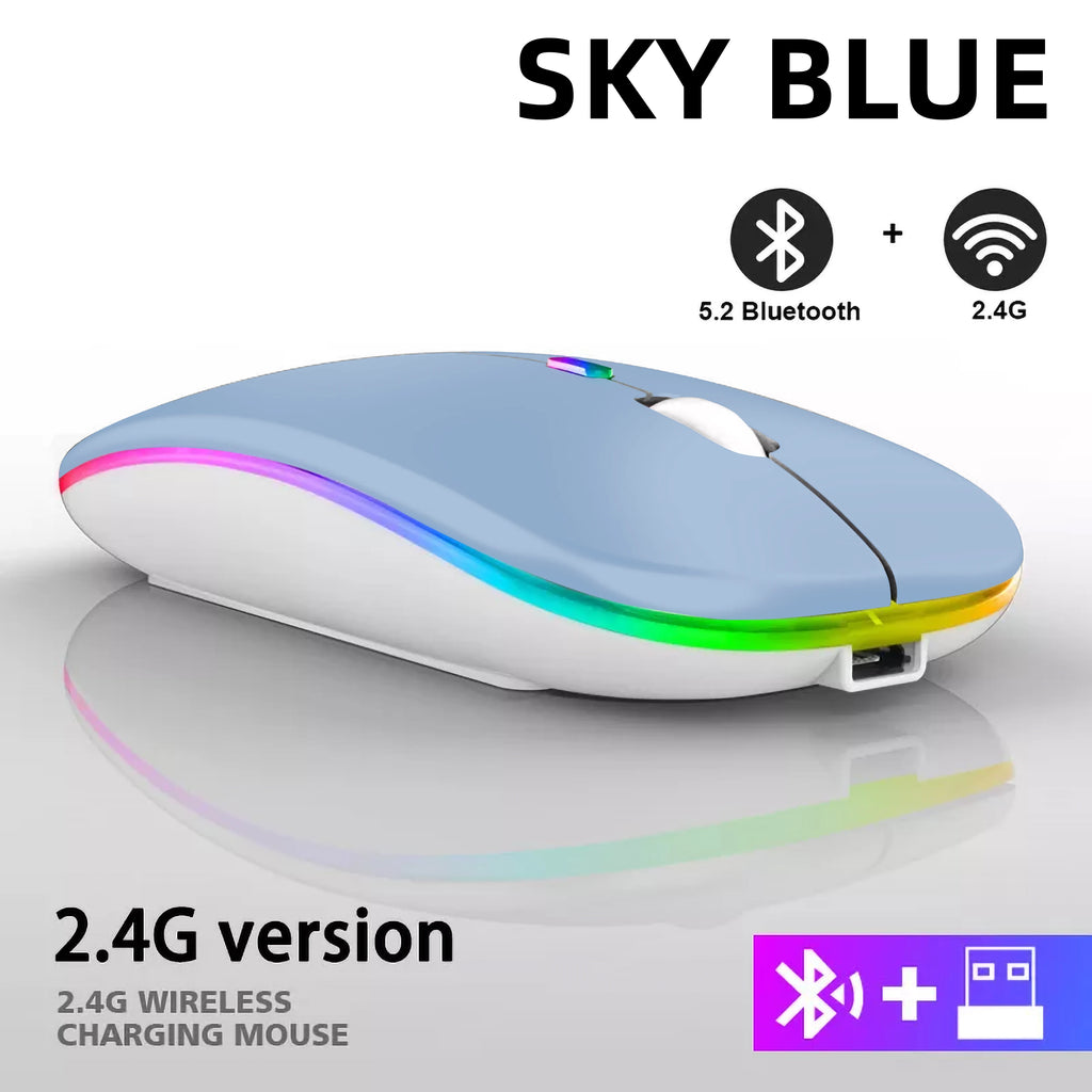 Ratón inalámbrico Bluetooth recargable con 2,4 GHz USB RGB 1600DPI ratón para ordenador portátil tableta PC Macbook Gaming Mouse Gamer