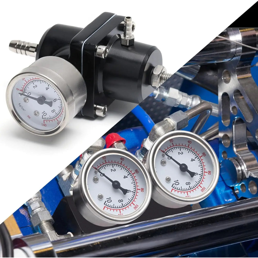 Universal 1Set Adjustable Fuel Pressure Regulator + Gauge+ Fitting Kit Aluminum Black Blue Red Silver