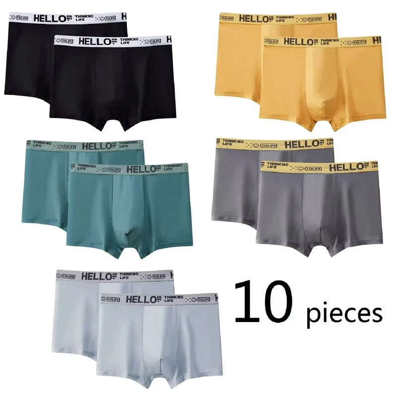 10Pcs/Set Men's Underwear High Stretch Boxer Shorts Breathable Soft Men's Shorts Comfortable Aisa Size L-4XL Men Briefs