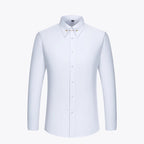 Embroidered French Cufflinks Men's Long-Sleeve Shirt with Collar Pins, Big Collar Dress Shirt for Business Formal Wear, Gentlema
