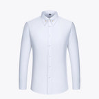 Embroidered French Cufflinks Men's Long-Sleeve Shirt with Collar Pins, Big Collar Dress Shirt for Business Formal Wear, Gentlema