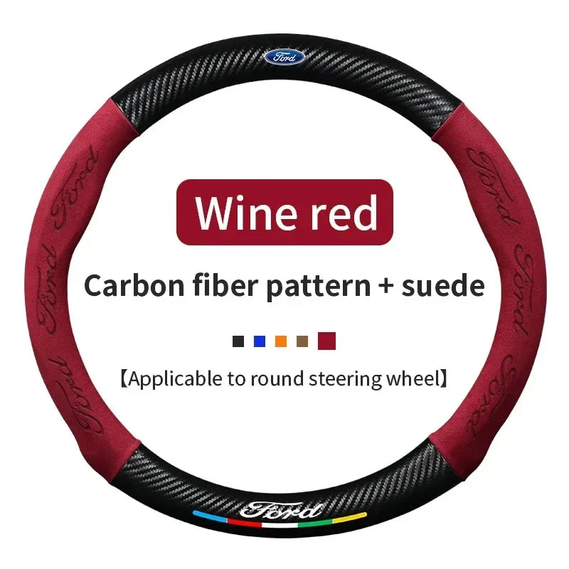 For Ford Mondeo Focus Raptor Puma Edge Explorer Ecosport Ranger F150 Kuga Car Suede Carbon fiber Anti-slip Steering Wheel Cover