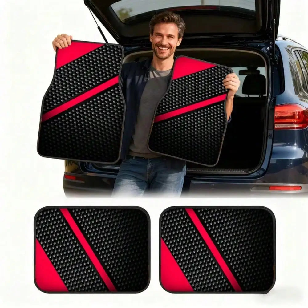 2pcs/4pcs Black and Red Cool Printed Car Floor Mats Suitable for Trucks, Sedans, SUVs, and Other Vehicle Models