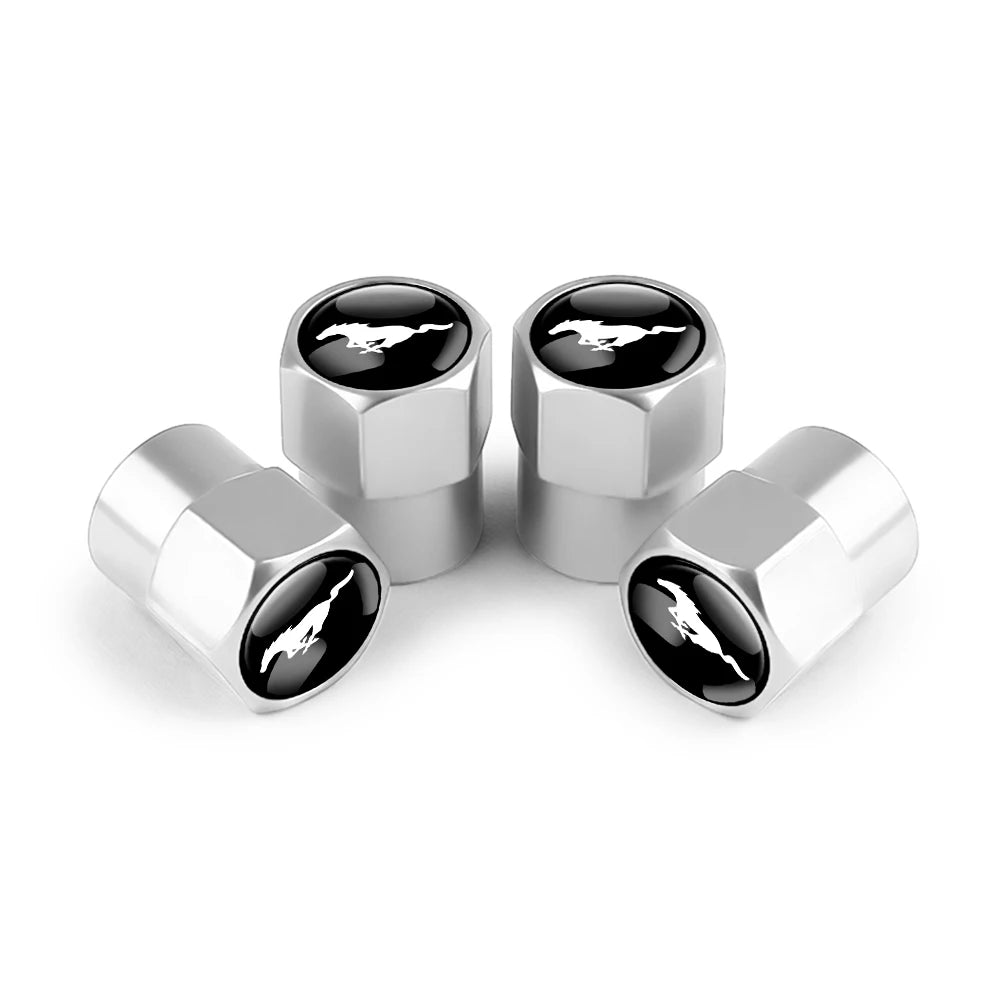 4pc Mustang Logo Tire Valve Caps Aluminum Alloy Dustproof Car Wheel Air Stem Cover For Ford Focus ST Mk7 Everest Kuga Fiesta Mk3