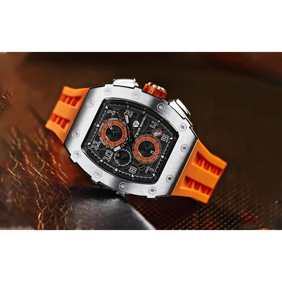 TSAR BOMBA Watch for Men Luxury Brand Tonneau Design Waterproof Clock Stainless Steel Wristwatch Fashion Rectangle Mens Watch