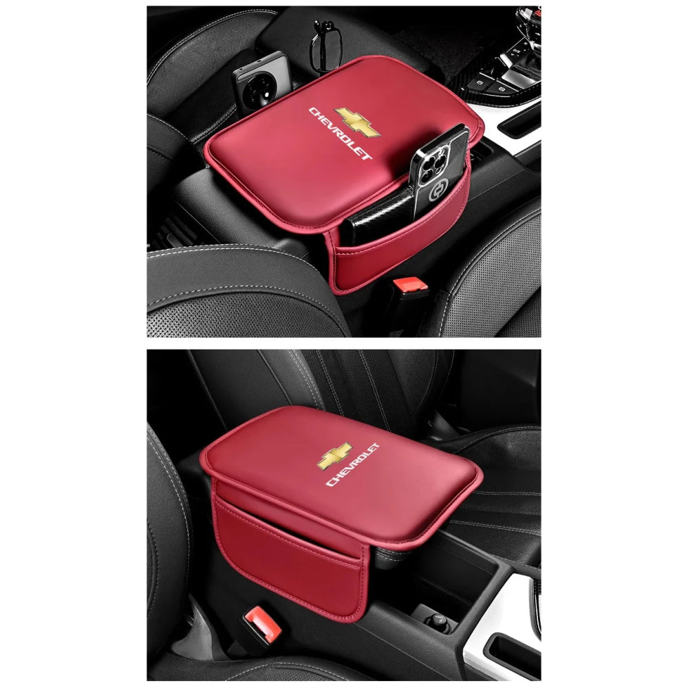 Car Armrest Cushion Leather Arm Rest Box Pad With Storage Bag For Chevrolet Corvette Montana TrailBlazer Silverado Traverse Bolt