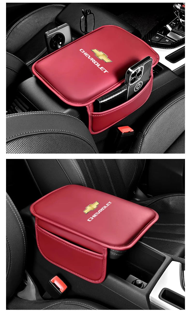 Car Armrest Cushion Leather Arm Rest Box Pad With Storage Bag For Chevrolet Corvette Montana TrailBlazer Silverado Traverse Bolt