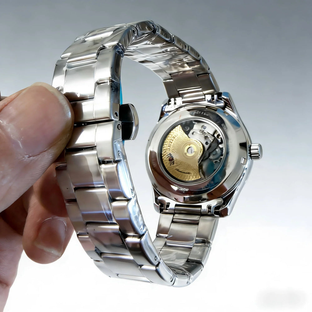 ORIENT Automatic Mechanical Watch Men's Stainless Steel Strap Skeleton Dial White Gold Needle Luminous 50M Waterproof Sapphire