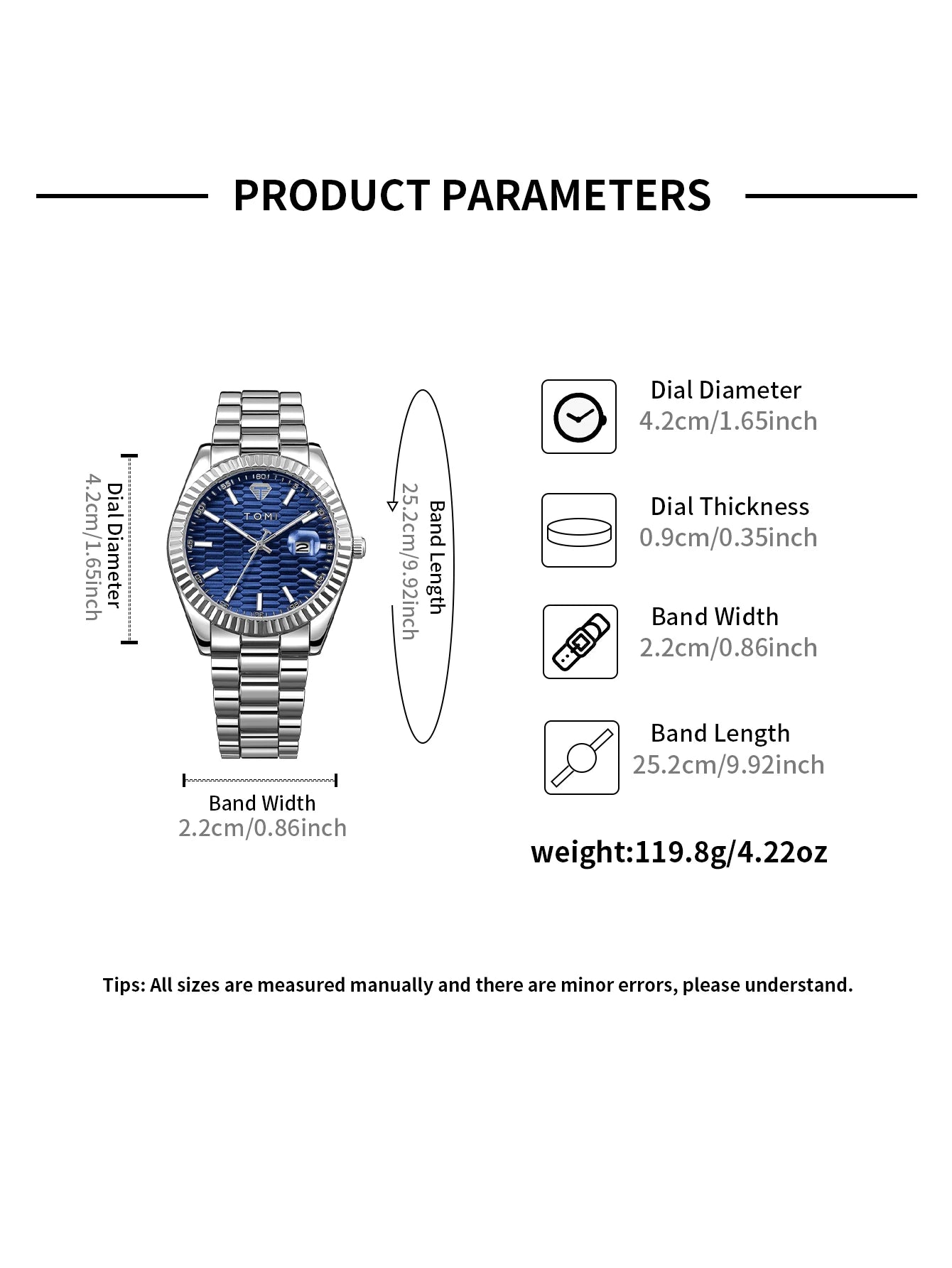 TOMI New Men's Watch Brooch Ring Gift Box Set Luxury Business Stainless Steel Strap Men's Calendar Casual Quartz Watch Reloj