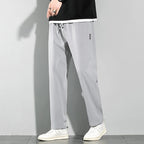 Pantalones de seda de hielo para hombre, novedad de verano 20225, pantalones informales de negocios finos negros y grises, pantalones de chándal de pierna recta transpirables elásticos para exteriores