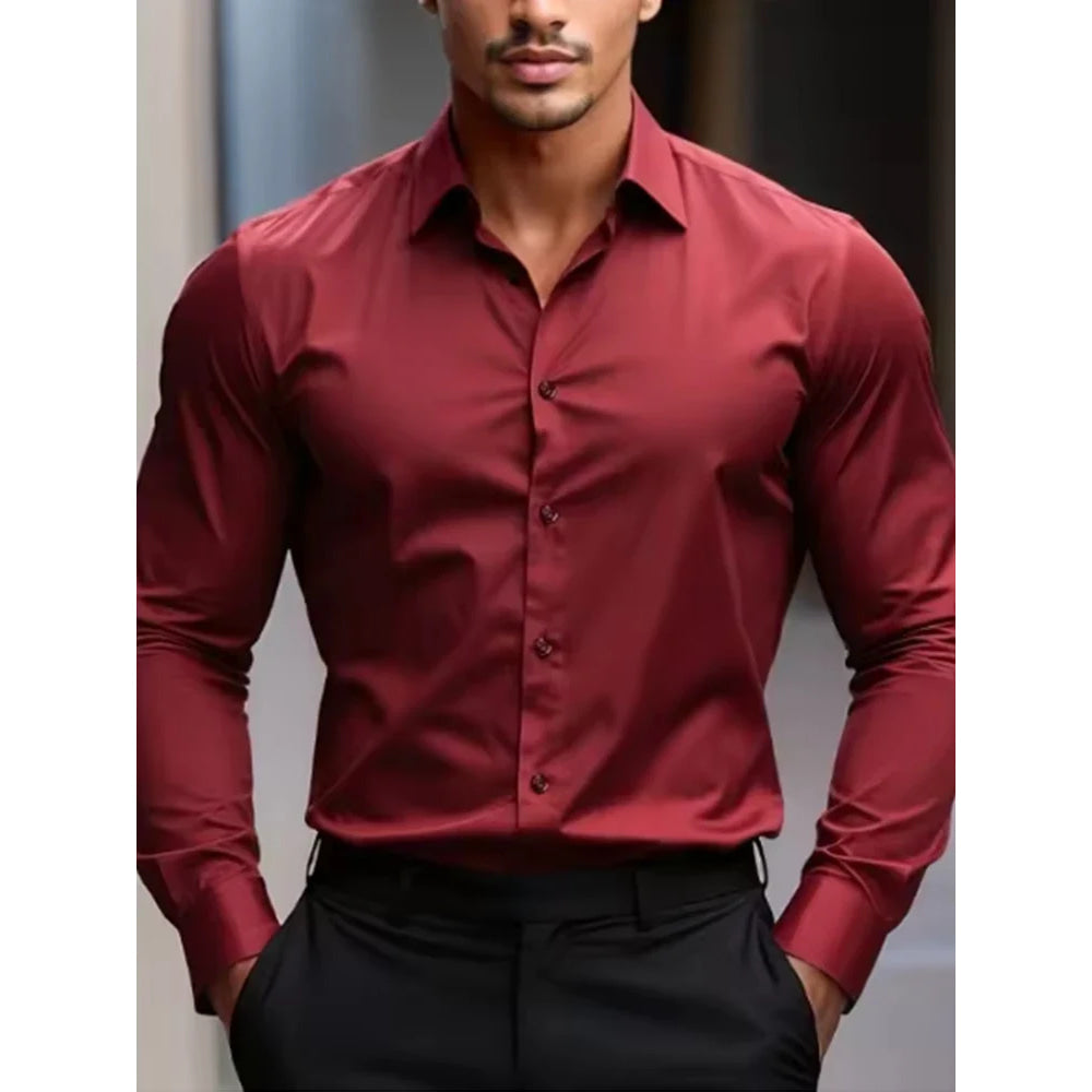 White men's Dress shirt without ironing, business casual, slim and slim black shirt, solid color, fashionable and high-quality
