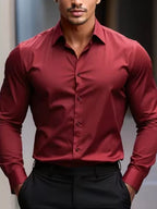 White men's Dress shirt without ironing, business casual, slim and slim black shirt, solid color, fashionable and high-quality