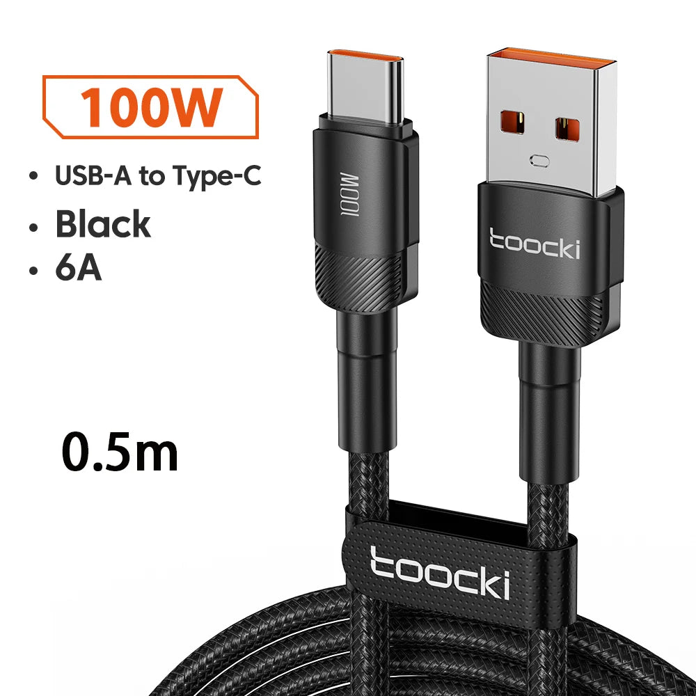 Toocki 6A Cable USB a tipo C para Huawei Xiaomi PD 100W cargador de carga rápida Cable de datos USB C carga rápida para Samsung Oneplus