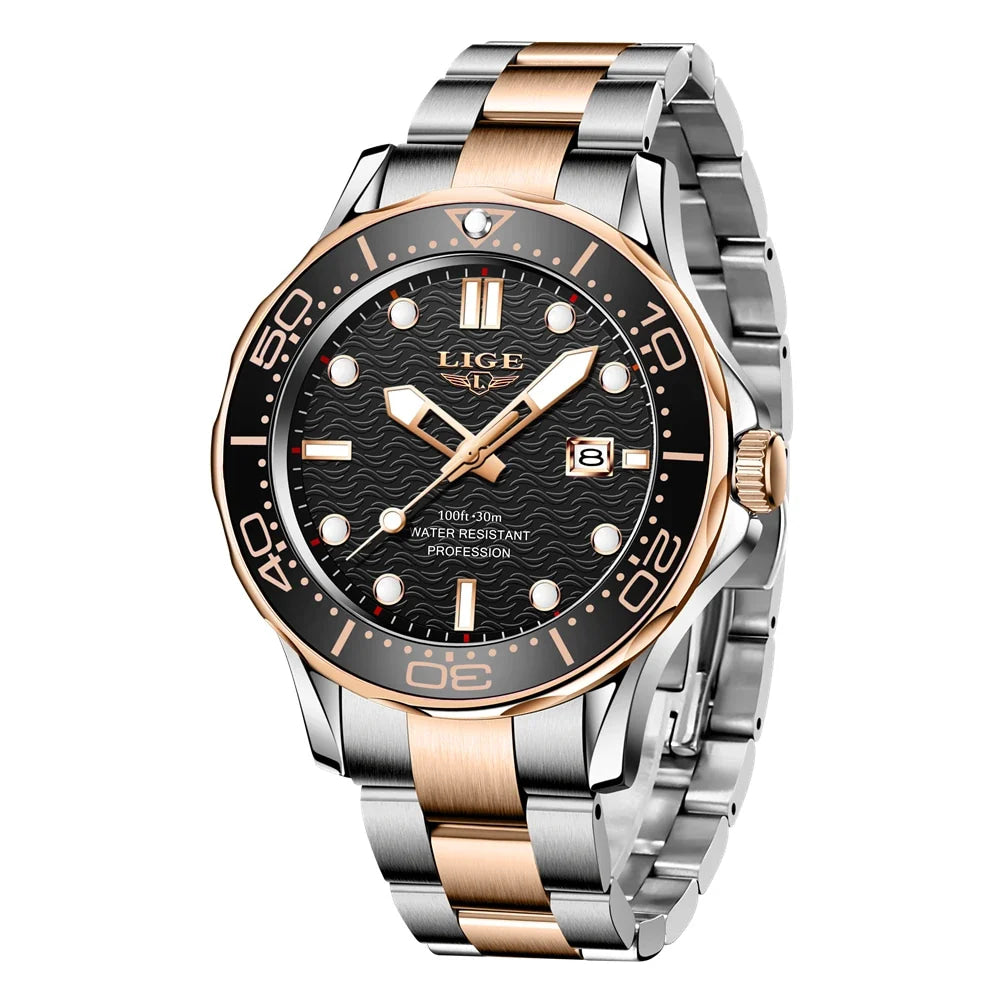 LIGE Men Watch Business Date Watch for Men Luxury Sport Quartz Watches Waterproof Luminous Silicone Wristwatch Relogio Masculino