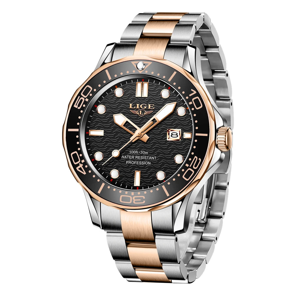 LIGE Men Watch Business Date Watch for Men Luxury Sport Quartz Watches Waterproof Luminous Silicone Wristwatch Relogio Masculino