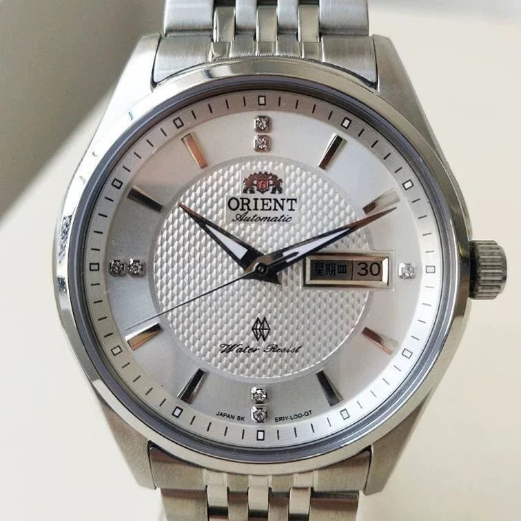 Orient Two-Tone Automatic Watch Multi-Color Dial Roman Numerals Day-Date Steel Band 50M Water Resistant Men's Classic Wristwatch