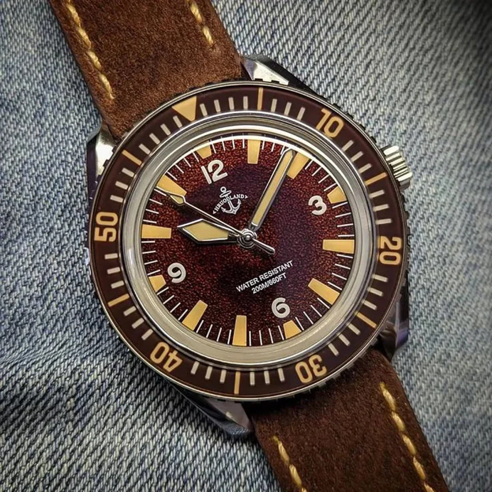 Hruodland F025 Retro Sport Men Watch HZ2565 Automatic Mechanical Stainless Steel Leather Strap Diving  reloj hombre watch for me
