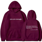 Autumn Winter Men Hooded Dear Person Behind Me You Are Enough Print Fashion Sweatshirt Hip Hop Casual Unisex Clothing