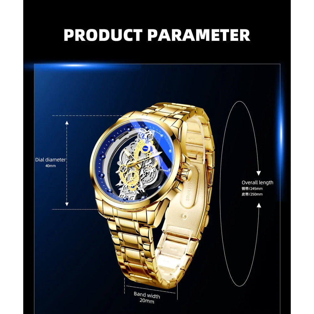 TPW Hot Trendy Fashion Wholesale Men Golden Black Blue Skeleton NOT Automatic Watch Quartz Wrist Watches Luxury 2024