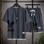 Summer 2026 New Men's pullover sportswear Set, fashionable basketball men's casual short-sleeved T-shirt + shorts two-piece set