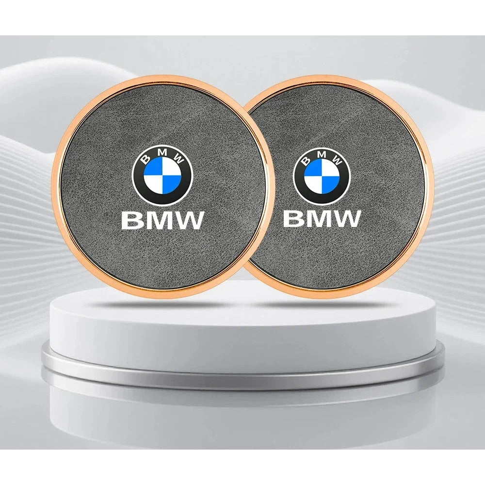 2Pcs Leather Car Coaster Anti-slip Mat Cup Holder Pad For BMW X1 X2 X3 X4 X5 X6 X7 1 3 5 6 7 Series E60 E90 E70 G20 G30 G7