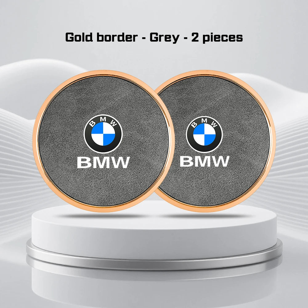 2Pcs Leather Car Coaster Anti-slip Mat Cup Holder Pad For BMW X1 X2 X3 X4 X5 X6 X7 1 3 5 6 7 Series E60 E90 E70 G20 G30 G7