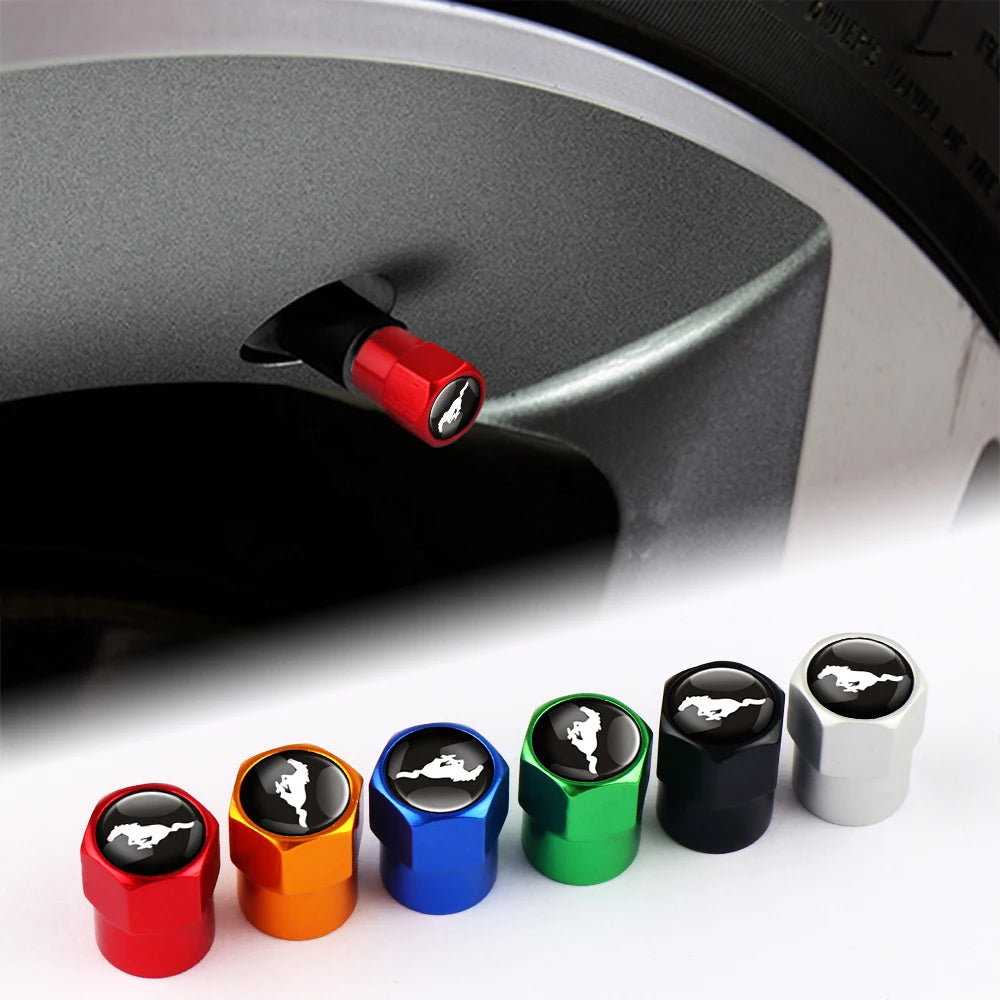 4pc Mustang Logo Tire Valve Caps Aluminum Alloy Dustproof Car Wheel Air Stem Cover For Ford Focus ST Mk7 Everest Kuga Fiesta Mk3