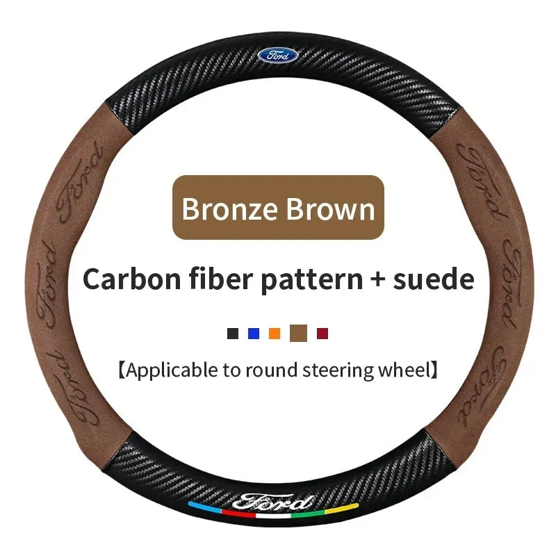 For Ford Mondeo Focus Raptor Puma Edge Explorer Ecosport Ranger F150 Kuga Car Suede Carbon fiber Anti-slip Steering Wheel Cover