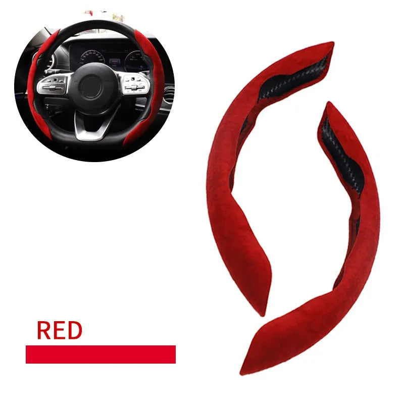 Universal Suede / Nappa Leather Car Steering Wheel Cover 38CM Breathable O/D Shape Protector Non-Slip Auto Interior Accessories