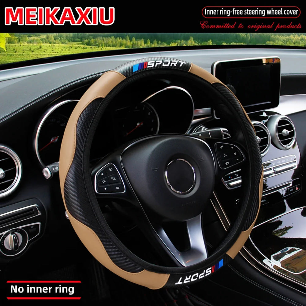 Protector deportivo de cuero y fibra de carbono para volante, accesorio decorativo Universal sin montura para volante de coche de 14,5-15 pulgadas