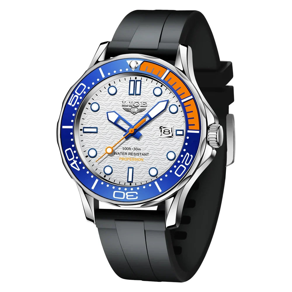 LIGE Men Watch Business Date Watch for Men Luxury Sport Quartz Watches Waterproof Luminous Silicone Wristwatch Relogio Masculino