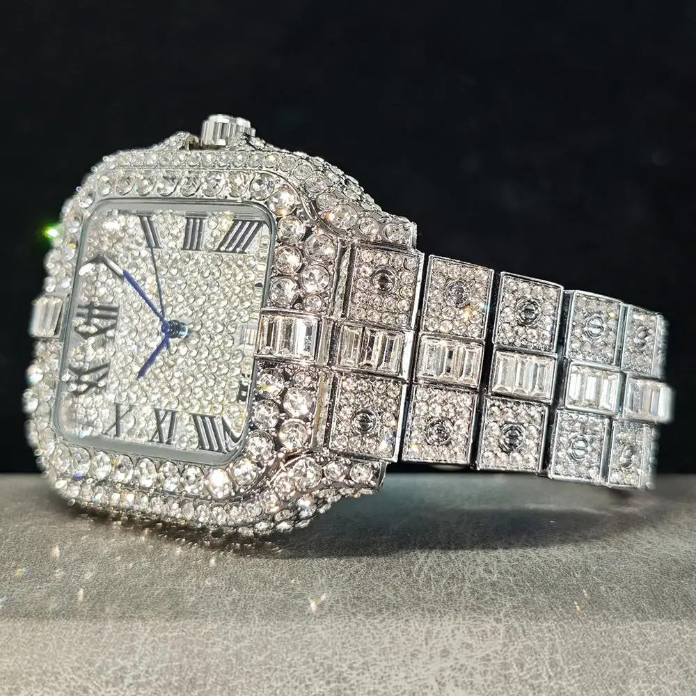UNIGUET Fashion Diamond Watch for Men Luxury Waterproof Square Quartz Clocks Hip Hop Ice Out Jewelry Wristwatch Male Hot Sell