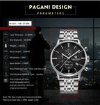 Pagani Design Fashion Luxury Men's Quartz Chronograph Watch Japan VK67 Movement Leather Strap Large Calendar PD-2720K reloj