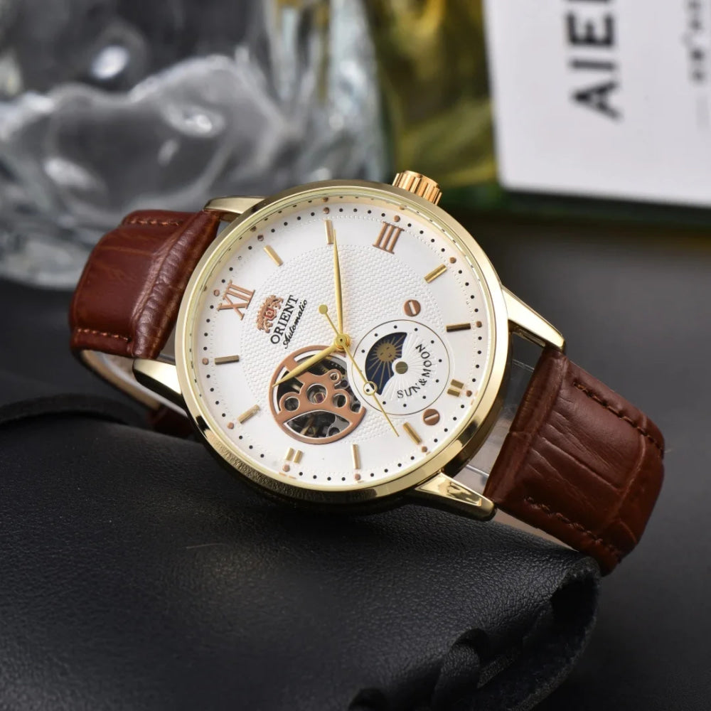 Orient Sport Sun, Moon, and Stars Skeleton Mechanical Men's Watch Full Function World Time