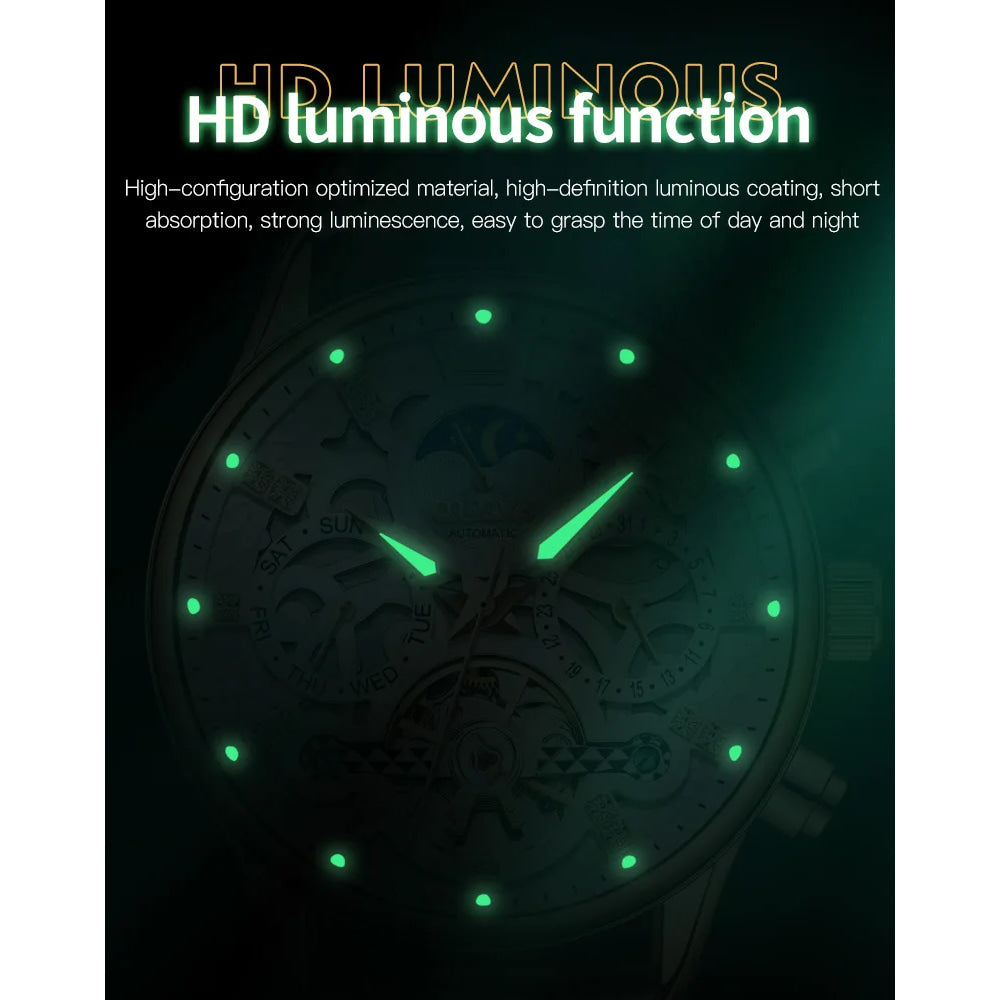 OLEVS 6658 Mens Watch Business Leather Strap Reloj  Hollow out Mechanical Automatic Wristwatch Waterproof Luminous Watch For Man