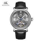 Shanghai Watch Skeletonized Flywheel Men's Mechanical Watch 42mm Automatic Watches Retrograde Calendar Sapphire Wristwatch S8924