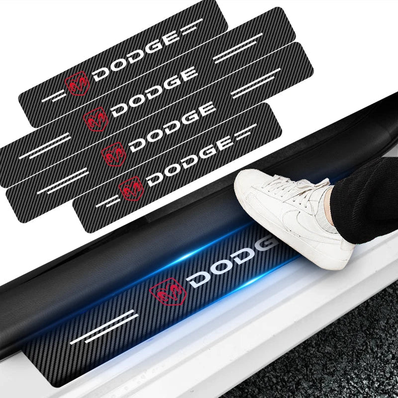 4Pcs Car Door Threshold Protector Sticker Emblem Decal Auto Accessories  For Dodge Durango Caliber Dakota Neon SXT Nitro Ram SRT