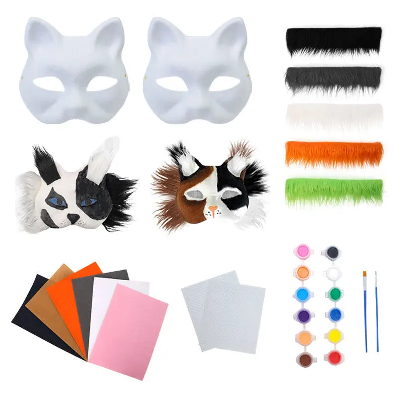 Conjunto de máscara Therian, máscara en blanco, media cara, Animal dibujado a mano, máscara de gato y zorro, grafiti hecho a mano, media máscara facial, regalos de fiesta de Navidad