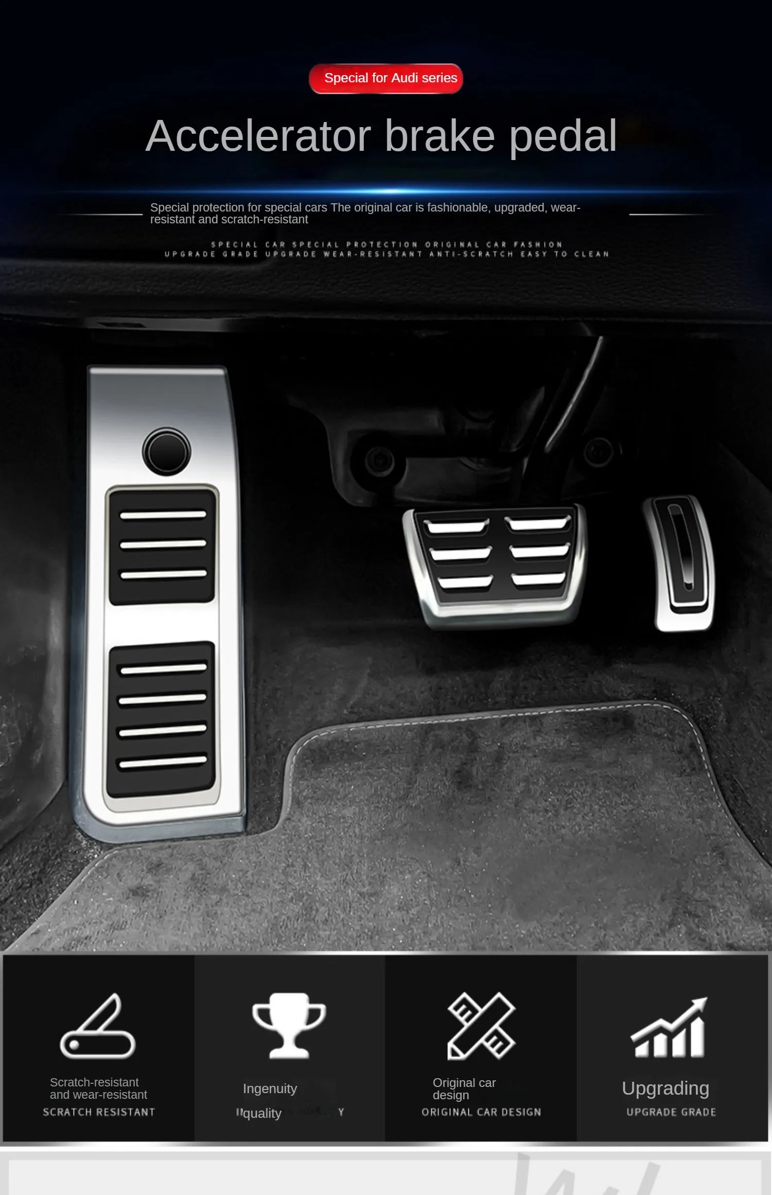 LULECI Car Pedals for Audi AT MT 2009-2024 A4 B8 B9 A6 C7 C8 Q5 High Quality Stainless Steel Accelerator Brake Pedal Cover Pads