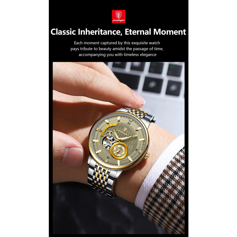 POEDAGAR Top Luxury Man Wristwatch Luminous Hollow Tourbillon Stainless Steel Men Clock Mechanical Automatic Men's Watches Reloj