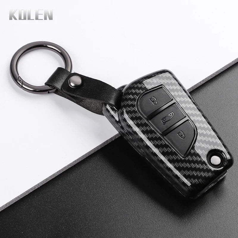 For Toyota Camry RAV4 Forturner Hilux Auris Corolla Avensis Verso Yaris Aygo Scion TC ABS Carbon Fiber Style Car Key Case Cover