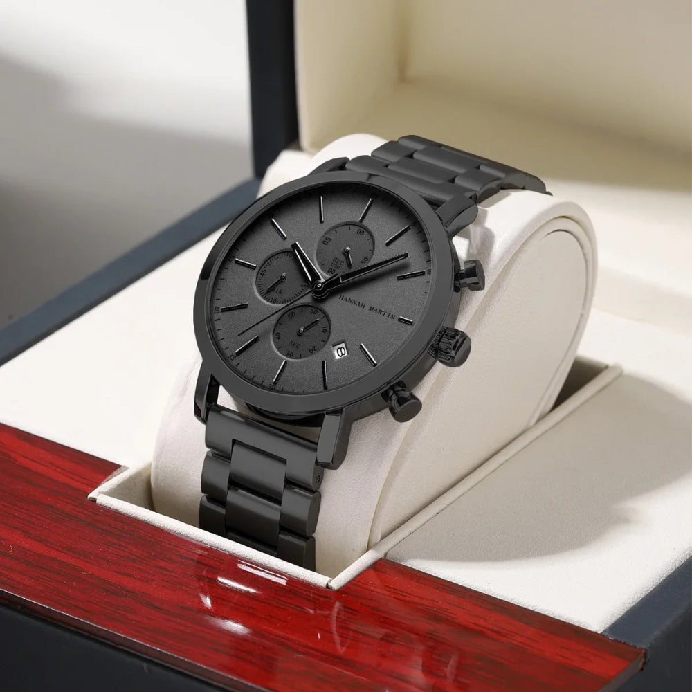 Reloj Hannah Martin Top para hombre, marca de estilo empresarial, acero inoxidable, moda, resistente al agua, deportivo, reloj de cuarzo multifuncional para hombre