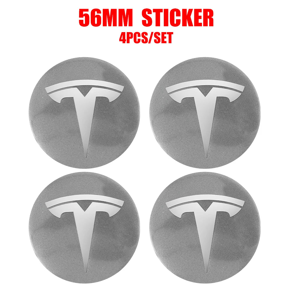 Hot 4pcs 56mm Car Wheel Center Hub Stickers Cap Emblem Cover Tesla Model 3 Model S Model X Y Juniper Roadster Wye Accessories