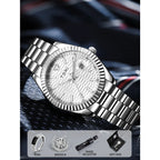 TOMI New Men's Watch Brooch Ring Gift Box Set Luxury Business Stainless Steel Strap Men's Calendar Casual Quartz Watch Reloj